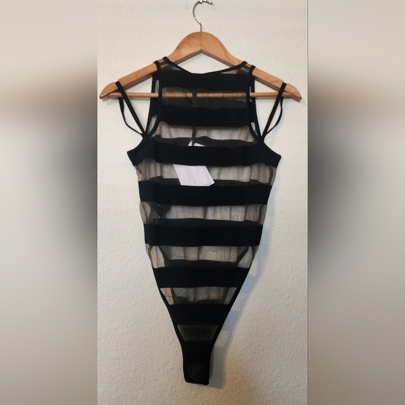 BALMAINS Shoulder Cut Sheer Striped Bodysuit - Picture 7 of 14